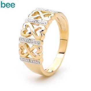 9 ct Gold ring, Infinite love hearts with diamonds